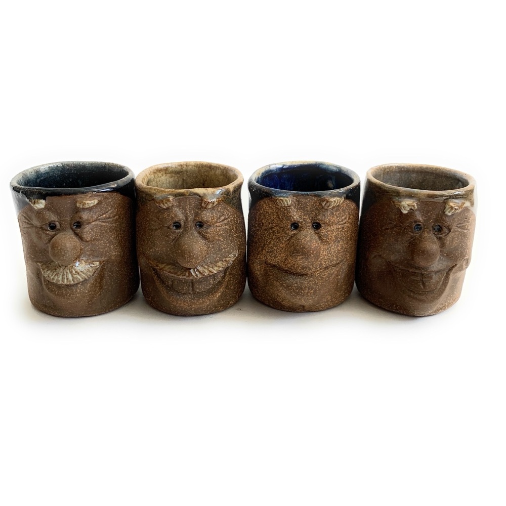 Old Men Face Vintage Artisan Stoneware Pottery Mug